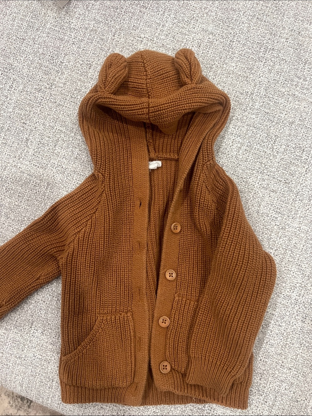 Jamie Kay Ribbed Hooded Cardigan in Warm Camel